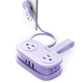 ORICO 4FT Purple Travel Power Strip with 4 AC Outlets, 2 USB-A Ports, and 1 USB-C Port, 45° Flat Plug Extension Cord with Non Surge Protector for Travel/Home/Dorm/Office