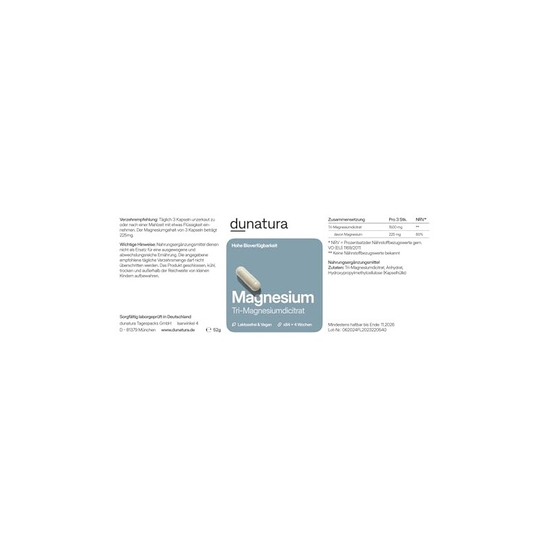 Magnesium Capsules - Tri-Magnesium Dicitrate - 84 Pieces (1 Month)