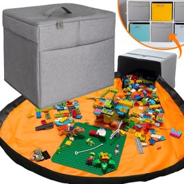 XL Toy Storage Organizer & Play Mat - Storage Bag/Box for Kids, Boys, Girls, Nursery, Playroom - Basket for Building Bricks/Blocks - Collapsible Fabric Cube Bin, 13"x13"x15"