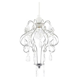 Traditional Polished Chrome Shabby Chic Chandelier Style Pendant Ceiling Lamp Shade with Acrylic Beads and Droplets | 31cm x 24cm by Happy Homewares