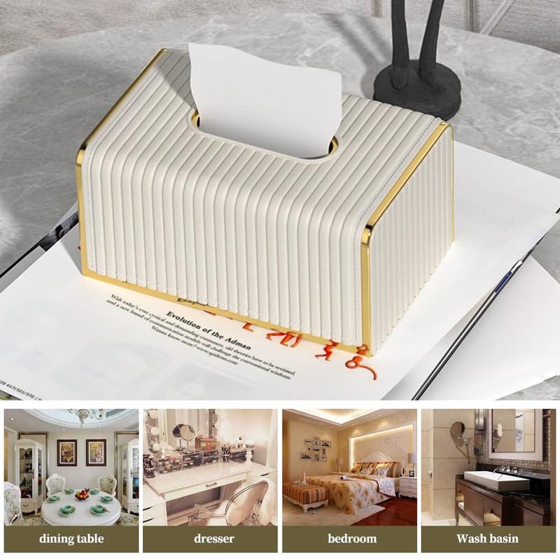 LEASYLIFE Gold Tissue Box Cover,pu Leather Tissue Box Cover Rectangle,Clear