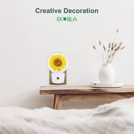 EKOBLA Watercolor Sunflower Night Lights Plug into Wall Fresh Yellow Flower Floral Night Light Round Led Lamp for Stairway/Hallway/Bedroom 0.5W Nightlight Sleep Friendly