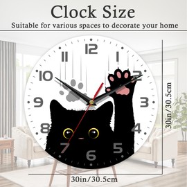 ENUIEO Wall Clock, 10 Inch Silent Non-Ticking Home Kitchen Decor, Battery Operated for Bathroom Bedroom Living Room Office(Cute Black Cats Paws)