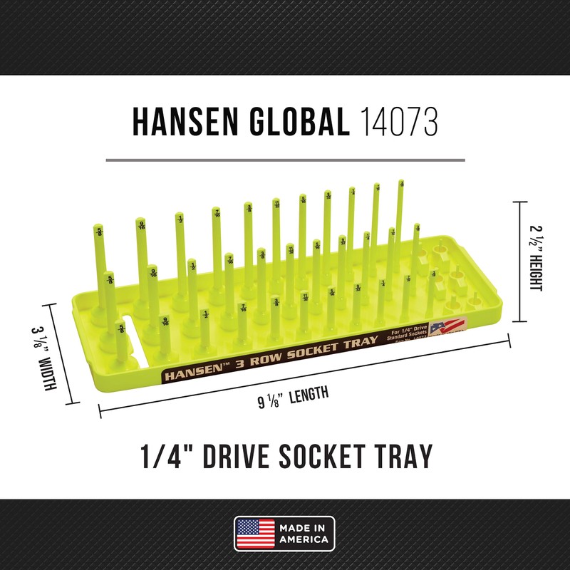 Hansen Global 3 Row Socket Holder, Hi-Viz Yellow, Pack of
