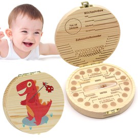 Wooden Tooth Box, Milk Tooth Box, Milk Teeth Box Boys Girls, Tooth Box, Tooth Storage Teeth Children, Storage Box for Children Teeth, Tooth Fairy Gifts for Girls & Boys (Dinosaur)