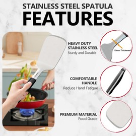 Svailse Metal Spatula with Full Tang Silicone Handle, Heavy Duty Stainless Steel Spatula Solid Turner for Cast Iron Skillet, Kitchen Use Metal Spatula for Cooking, Grilling, Flipping, and Turning