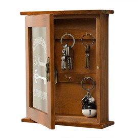 soobu Wall Mounted Key Cabinet, Fade Resistant Wooden Key Cabinet for Home (Brown)