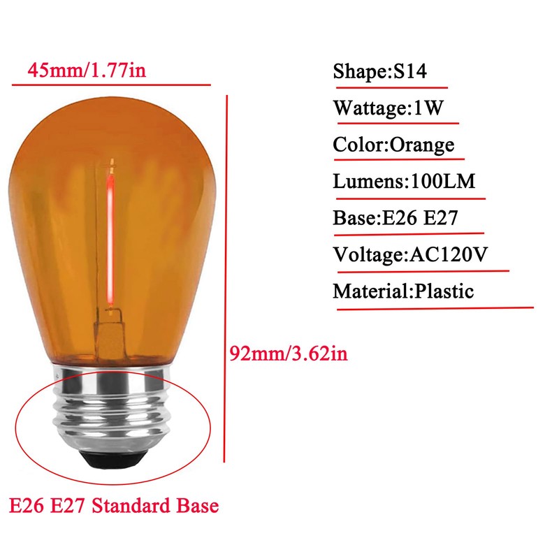 LRSUEYSKIN 15 Pack Orange LED Bulb S14 LED Relacement Bulbs