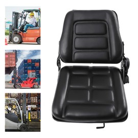Universal Forklift Seat, Foldable Tractor Seat Universal Lawn Mower Seat for Most Mechanical Seats with 35-175°Adjustable Backrest Black PVC Tractor Seat