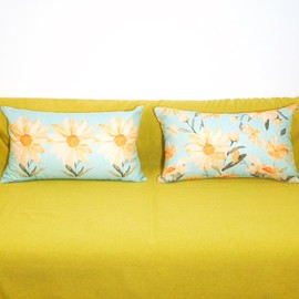 HOMFREEST Spring Summer Daisy Pillow Covers 12x20 Inch Set of 2 Farmhouse Watercolor Daisy Floral Decorations Blue Patio Outdoor Cushion Case for Sofa Couch Home