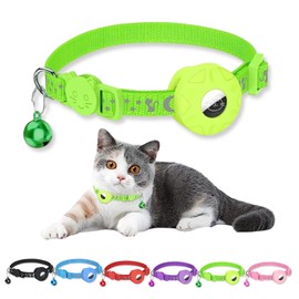 AlxMuNao Airtag Cat Collar Reflective Kitten Collar GPS Cat Collar with AirTag Holder and Bell Safety Elastic Band Tracker Cat Collars Lightweight Collars for Kittens and Puppies (Green)