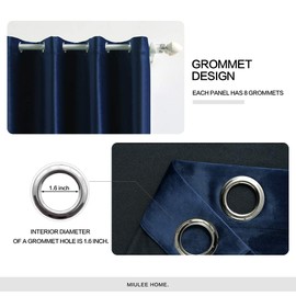 MIULEE 2 Panels Blackout Velvet Curtains Solid Soft Grommet Navy Blue Curtains Thermal Insulated Soundproof Room Darkening Curtains / Drapes / Panels for Living Room Bedroom 52 x 108 Inch