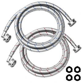 6Ft Stainless Steel Washer Hose with 90 Degree Elbow by Puxyblue for All Washers - 2 Pack Burst Proof Red and Blue Braided Hoses for Hot and Cold Water Supply - 10 Years Warranty