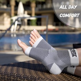 Thoxcare Calcetines de compresión para la fascitis plantar para mujeres y hombres (1 par), manga de compresión para el tobillo para aliviar la hinchazón y el dolor, Blanco, EG