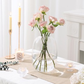 YANWE1 Clear Glass Vase, 10 Inches Large Glass Vase, Tall Glass Vase, Glass Vase for Flower, Modern Glass Vase for Living Room, Dining Table, Mantle, Shelf, Wedding, Office, Entryway, Centerpieces