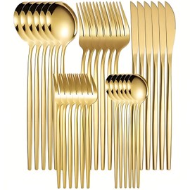Juego de Cubertería de Acero Inoxidable 30 Piezas - Grado Alimenticio para 6 Personas, con Cuchillo Normal, 2 Tenedores y 2 Cucharas para Lavavajillas
