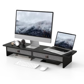 Fenge Dual Monitor Stand, 2 Tiers Monitor Riser for Desk, 35 Inch Computer Stand with 2 Drawer, Desk Shelf for Home, Office, Laptop, PC, TV, Printer