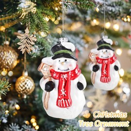 MUMTOP Christmas Ornaments, Glass Blown Christmas Figurine Ornaments Hanging Snowman Hand-Crafted Glass Holiday Ornament for Christmas Tree Indoor Home Decorations