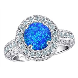 Star K 7mm Round Simulated Blue Opal Engagement Ring Sterling Silver Size 10