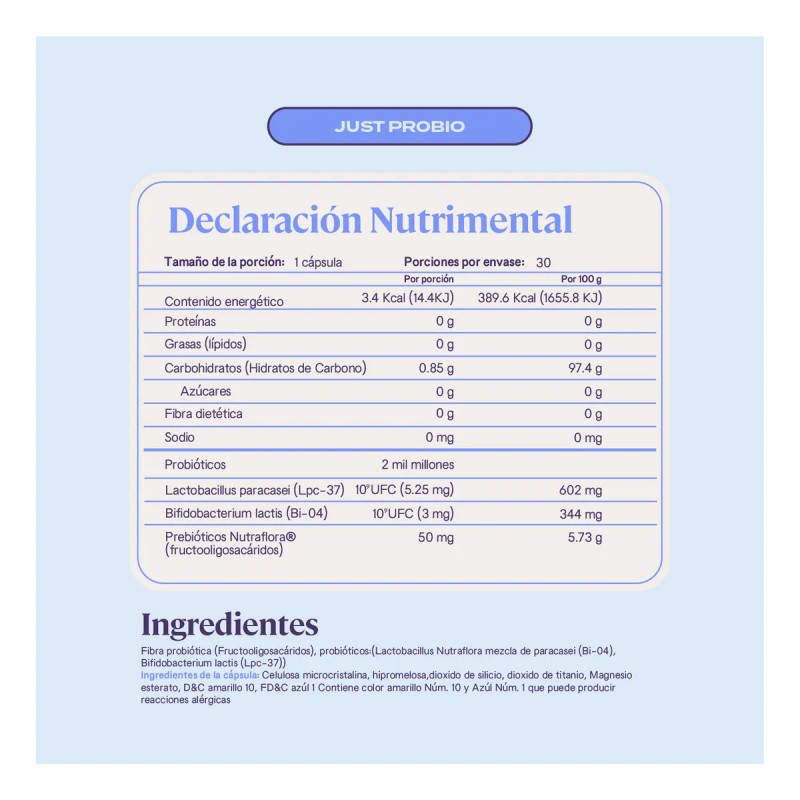 Just Probio Mil Millones De Pre&probióticos 30 Cápsulas. Sabor Sin