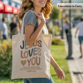 Jesus Bible Christian Tote Bag, Jesus Loves You Reusable Shopping Canvas Bags