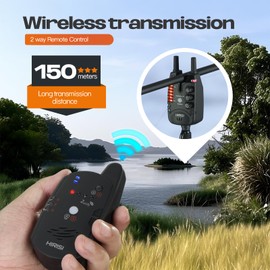 Hirisi Tackle Carp Fishing Bite Alarm with Remote Control (Radio Receiver), with Night Light, Adjustable Sensitivity, Volume and Sound Bite Alarm Set (FBA-S8-2)