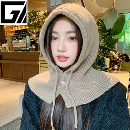 New Solid Color Cashmere Balaclava Hood - Factory Direct nilf1265 - One Size Fits Most Red 3ea