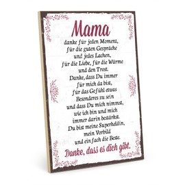 TypeStoff® Wooden Sign with Saying - Danke Mama - Vintage Look Quote Gift and Decoration for Love, Mum and Family, 19,5 x 28,2 cm