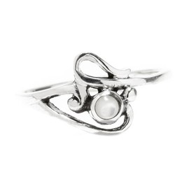 Windalf Delicate Ring Elina 9 mm Mother of Pearl Princess Women's Ring Midi Ring 925 Sterling Silver, Fabric, Mother of Pearl