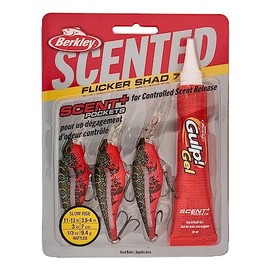Berkley Scented Flicker Shad Pro 3 Pack Fishing Lure, Red Tiger, 3/16 oz, 2in | 5 cm, Size, Profile and Dive Depth Imitates Real Shad, Equipped with Fusion19 Hook