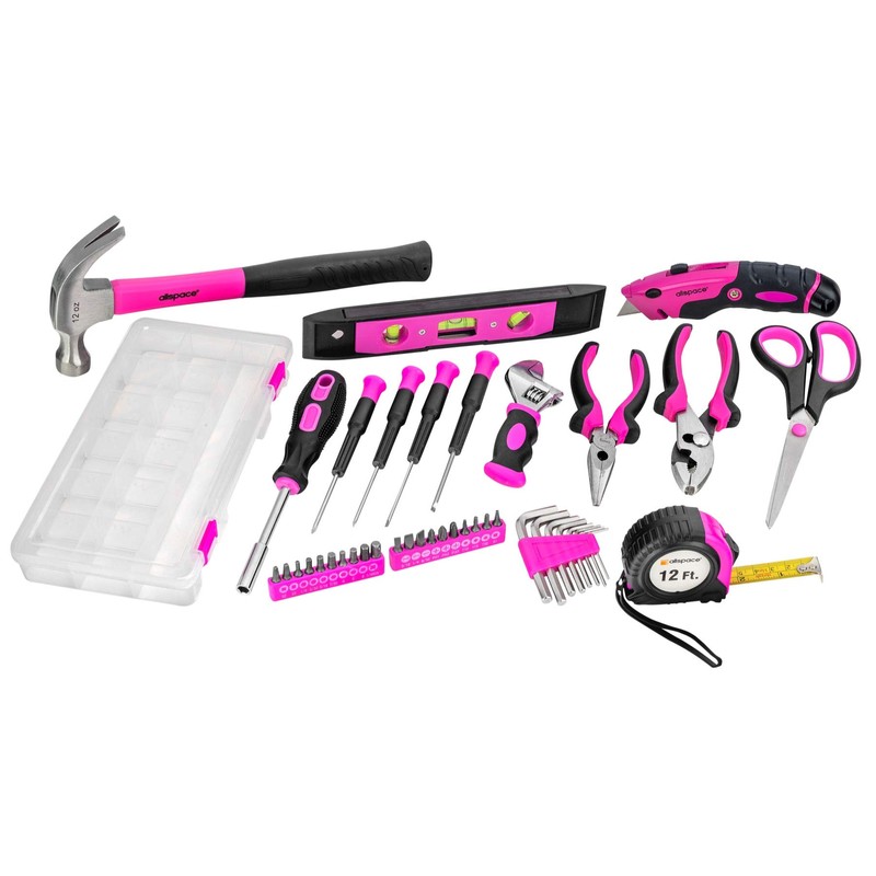 ALLSPACE Pink Tool Bag with 43 Piece Pink Tools, Tool