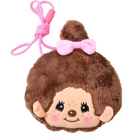 Monchhichi Neck Pouch, Characters, Children's Plush Pouch, Cute, Popular, Girls, Mini Wallet, Coin Purse, Elementary School, Middle School, High School Students, brown/pink