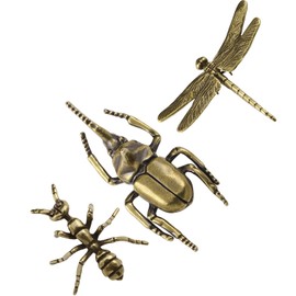 3 piezas de latón para escarabajo, escultura de escarabajo, de metal sólido, para té, insectos, mini hormiga, libélula, escarabajo, figura en miniatura, cuerno largo, decoración de computadora para
