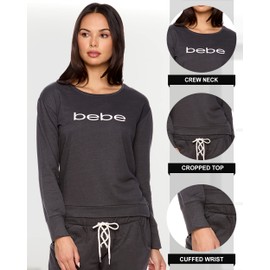 bebe Womens Pajama Sets - French Terry Pajamas for Women with L/S Pullover and PJ Pants with Pockets (Charcoal, Medium)