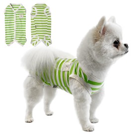 TONY HOBY Dog Pyjamas, Dog Summer Pyjamas Sleeveless Dog Jumpsuit with Stripes (White & Green, M)