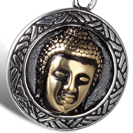 Oidea Mens Stainless Steel Necklace with Pendant – Main Portrait Buddha Head Amulet Pendant with 55 cm Chain Collar in Gold and Silver