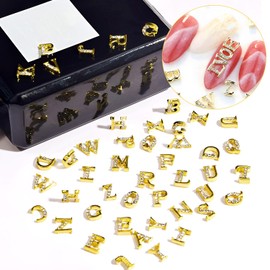 Chisafly [36 Piece Set] Alphabet A-Z Numbers 0-9 Nail Parts Nail Parts Initial English Alphabet Numbers Small 3D Rhinestone Glitter