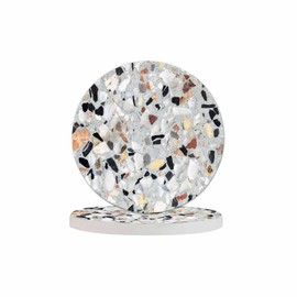 Pznen Surface of Terrazzo Floor Texture Coasters for Drinks 2 Pack Antique Beautiful Stone Design Tabletop Protection Kitchen and Coffee Table Décor & Accessories,Set of 2