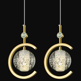 BNHHLZ Gold Pendant Lights Kitchen Island 2 Pack with Bubble Crystal Glass Globe Pendant Light Fixtures Modern Farmhouse Pendant Lighting for Sink Bedroom Dining Room