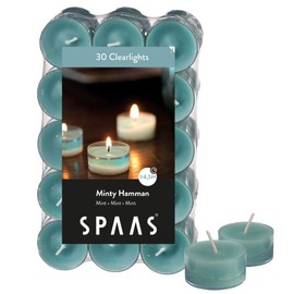 Spaas 30 Scented Clearlights, Tealights in Transparent Clear Cup, ± 4.5 Hours, Minty Hamman