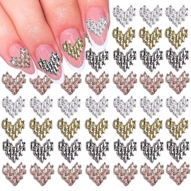 60Pcs Heart Nail Charms Metal Love Nail Rhinestone 3D Nail Art Charms Alloy Jewelry Heart DIY Nail Accessories for Women Manicure Supplies Decoration