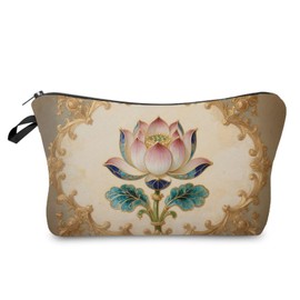 Livel lhood Enamel Lotus Makeup Bag Cute Small Makeup Organizer Bag Travel Toiletry Zipper Pouch Vintage Flowers Cosmetic Bag Gift for Women Girls
