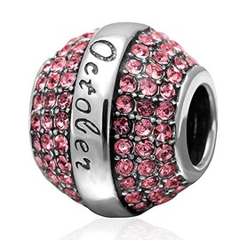 Jan-Dec Birthstone Paved Charms Genuine 925 Sterling Sliver Crystal Beads fits European Bracelet Necklace Ideal Gifts (October Birthstone)