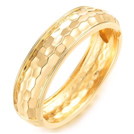 COOLSTEELANDBEYOND Gold Color Hammered Bangle Bracelet, Wide Textured Metal Cuff Hinged Closure, Statement Jewelry, Length 6.69-8.66", Width 0.75", Metal, no gemstone