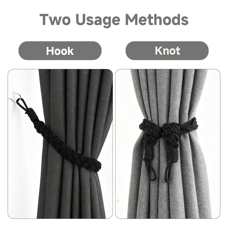 Curtain Tie Backs 2 Pack, Hand Knitting Curtain Tiebacks Cotton