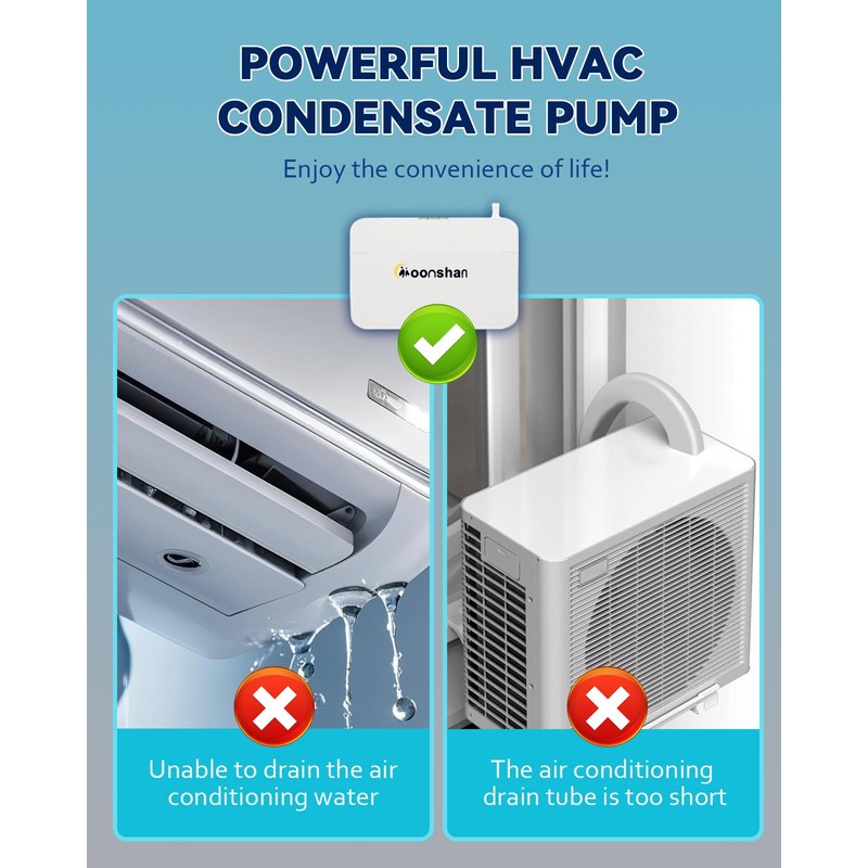 Moonshan Mini Condensate Pump for HVAC 100-240V Automatic Condensation Drain