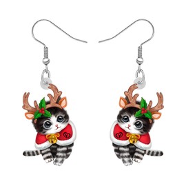 Cute Christmas Cat Earrings Dangle For Women Charm Decoration Gifts (Christmas Cat #34)