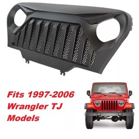 BST BSSP Matte Black Front Gladiator Grille W/Mesh Replacement For 1997-2006 Jeep Wrangler TJ Front Bumper Upper Grill Assembly