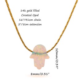 14K Gold Hamsa Hand and White Opal Necklace of Length 41cm + 5cm Extender