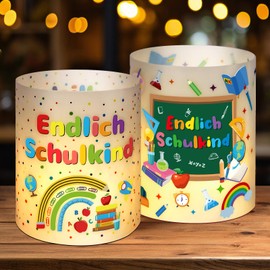 JULMELON 16 Stück Windlicht Tischdeko Einschulung Schulanfang Deko, Schulkind Tischdeko Mein Erster Schultag Deko Geeignet für Teelichter oder Kerzen